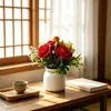 Artículos Populares Transfronterizos: Adornos de Planta en Maceta Pequeña de Cuerda de Cáñamo con Fruta Rojo Rosa, Decoración de Jardín y Patio, Decoraciones de Bonsái con Flores Artificiales y Plantas Verdes