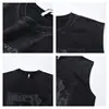 Fábrica de Origen Camiseta sin Mangas Vintage Estilo Americano con Estampado de Letras Cuello Redondo para Hombre, Nueva Camiseta Superior Casual Holgada de Verano para Mujer