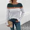 Camiseta de Manga Larga a Rayas con Cuello Redondo para Mujer de Comercio Exterior Transfronterizo, Sencilla y Casual, Nueva Camiseta Básica Estilo Europeo y Americano Otoño 2026