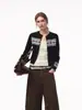 Estilo Perezoso Jacquard Retro 2025 Nueva Atmósfera Otoño e Invierno Elegante Empalme Cárdigan de Punto Suéter Chaqueta Corta para Mujer