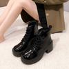 Botas 2025 Otoño e Invierno Nuevo Estilo Tacón Alto Suela Gruesa Color Puro Elegante Tacón Grueso Piel Suave Pequeño Aumento de Altura Con Cordones Botines Cortos