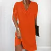 En stock 2026 Transfronterizo Europa y América Amazon Nuevo Estilo Ropa de Mujer Primavera y Verano Cuello en V Plisado Manga Murciélago Color Sólido Vestido Mujer
