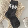 Calcetines de Lana Gruesos Cálidos Grises con Lazo Rayas Etiqueta de Huevo Calcetines sin Costuras de Media Pantorrilla para Otoño e Invierno