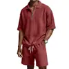 Código Europeu Transfronteiriço Verão Novo Mais Vendido Conjunto de Shorts com Zíper Manga Curta Masculino Cor Pura Casual Praia Conjunto de Roupas Masculinas