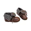 Nuevos Zapatos de Cuero Marrón para Niñas Otoño 2026 con Adorno Floral, Botines Estilo Vintage, Botas tipo Martin de Moda para Niñas