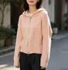 2026 Novo Casaco Cardigan Simples de Moda com Capuz em Tricô Trançado Feminino Outono Inverno Jaqueta com Zíper Roupa Feminina