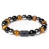 Pulseira Nova Amazon com Contas de Pedra Tripla Doze Constelações Olho de Tigre Hematita Obsidiana Pulseira Atacado Comércio Exterior