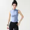 Chaleco deportivo sin mangas con cremallera y cuello alto para mujer, chaleco corto 3D entallado a la cintura, capa exterior ajustada para fitness, yoga, top sin mangas