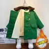 Abrigo Verde Militar Unisex para Niños, Engrosado y Cálido, Chaqueta de Longitud Media Estilo Militar Vintage, Abrigo de Algodón Antiguo, Moderno