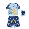 Novo Maiô Infantil Conjunto de Três Peças para Meninos Desenho Animado de Dinossauro Roupa de Banho para Bebês e Crianças de Todos os Tamanhos
