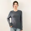 Suéter de punto para mujer con cuello redondo y hilo floral, un top base de manga larga elegante y adelgazante hecho de hilo de varios colores.