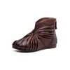 Jiezhou Colección Otoño 2026: Estilo Artístico de Nicho, Artesanía Plisada, Zapatos Retro para Mujer con Diseño Abierto en la Punta, Hechos de Cuero de Vacuno de Flor Entera