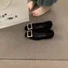 Zapatos planos de gamuza estilo francés con hebilla cuadrada, sin cordones, para mujer, nuevo modelo otoño 2026, negros, elegantes, planos, de suela blanda, para la noche