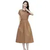 Vestido de Algodón de Manga Corta para Mujer, Ceñido a la Cintura y Adelgazante, Nuevo Estilo Coreano Verano 2026, Vestido Casual Elegante y Versátil para Mamá