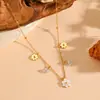 Aço Titânio Cor Conservada Novo Estilo Pequeno Fresco Sete Flores com Joia de Diamante Versátil Aço Inoxidável Pequena Flor Margarida Colar para Mulheres
