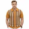 Comercio Exterior Transfronterizo Verano para Hombre Tejido de Punto Jacquard Rayado Retro Cardigan con Solapa Camisa Polo para Hombre Sj0180