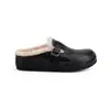 Sapatos Birkenstock femininos estilo Mãe Uva, com salto oculto de 4 cm, couro de cavalo, tira com fivela preguiçosa, bico fechado, meio chinelo, sapatos quentes de algodão felpudo