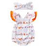 Verano Nuevo Bebé Niña Manga Volante Sandía Moda Espalda Cruzada Camiseta Sombrero Mameluco Estampado Infantil Ropa para Niños