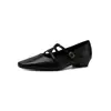Sapatos Mary Jane de couro, com abotoamento duplo, artísticos e estilosos, coleção outono 2026, salto baixo grosso, bico quadrado, sapatos femininos de couro genuíno