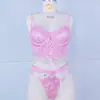 Novo Corset de Renda com Flores Tridimensionais e Contas Pure Desire com Alças Suporte de Aço Renda Sexy Transparente Conjunto de Lingerie