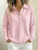 Blusa polo de malha waffle com mangas compridas, estilo europeu e americano, para mulheres, corte solto, com meio botão, cor sólida, camiseta henley casual