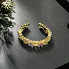 Novo Anel Abertura Olho Gota de Óleo Redondo Zircônia Colorida Microincrustada Trevo de Quatro Folhas Nicho Luxo Leve Acessórios de Ponta