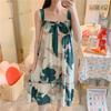 Camisola de Alça de Verão Feminina Saia Midi Fina Fofa Estilo Princesa Vestido de Casa Saia Laço Sem Mangas Camisola