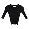 Moda Feminina Tendência Dongdaemun Coreana, Versátil e Estiloso, Corte Justo, Decote V Sexy, Blusa de Tricô de Manga Curta que Valoriza a Silhueta