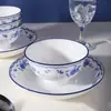 Estilo Nórdico Uso Doméstico Série Borboleta Azul Tigela e Prato de Cerâmica Tigela de Refeição Tigela de Arroz Prato Tigela de Sopa Tigela e Prato com Cor Sob Esmalte