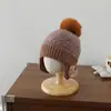 Ins sombrero de punto con orejas de oso y pompón protección para los oídos para niños gorro tipo pullover engrosado temporada de otoño e invierno cálido para niños y niñas de 2 a 7 años