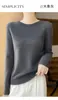 Suéter de Lana de Primera Línea para Mujer 100% Lana Pura Holgado Interior Manga Larga Nuevo Cuello Redondo Camiseta Base de Punto para Otoño e Invierno