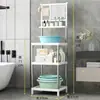 Estante de lavabo de pie para uso doméstico con espejo, estante de almacenamiento multifuncional para dormitorio y baño rural, estante de acero inoxidable