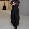 Moda Feminina Nova Primavera Calça Preta Plissada Flor de Botão Solta Emagrecedora Casual Versátil de Perna Larga Longa para Mulheres