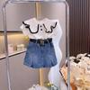 2023 Novas Meninas Verão Na Moda Novo Coreano Denim Saia Curta Casual Solto Casual Moda T-shirt Terno