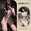 Lencería Sexy Puro Deseo Lencería Divertida Uniforme Vestido de Enfermera Gasa Delgada Transparente Escote Profundo en V Adorno de Encaje