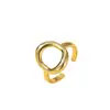 Anillo de Dedo Índice Geométrico Oval Hueco de Cobre Chapado en Oro de Moda y Minimalista, Anillo Abierto Ajustable Versátil Exquisito de Nicho para el Día a Día