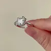 Anel Ajustável Prata Zircônia Formato de Gato, Anel Exclusivo Delicado para Dedo Indicador, Joias da Moda Estilo Celebridade da Internet Atacado
