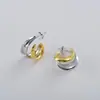 Diseño Silencioso y Elegante Acero Inoxidable Color Contrastante Dorado y Plateado Pendientes Lisos en Forma de C Pendientes de Acero de Titanio de Gama Alta Joyería de Comercio Exterior para Mujeres