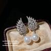 Pendientes de princesa sirena con concha, circón y perla Pendientes de perla y circón con forma de espiga de trigo, cuenta de perla de las profundidades del mar de Tahití