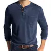 Camiseta de Manga Larga para Hombre 2026 Transfronteriza Algodón Corte Delgado Cuello Henley Bolsillo Camisa Base Transpirable Absorbe la Humedad Top para Hombre