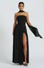 Vestido largo de color liso sin tirantes con abertura alta, sexy y a la moda, para mujer, transfronterizo, europeo y americano, 2025, nuevo