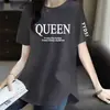 Camiseta informal versátil de manga corta con estampado, cuello redondo, corte holgado y efecto adelgazante, cómoda y versátil, para comercio exterior transfronterizo.