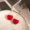 Pendientes de plata con forma de corazón de melocotón, brillantes, rojos, tridimensionales, con diamantes, ligeros, de lujo, de alta gama, estilo Ins, dulces y elegantes.