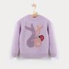 Entrega única de ovelhas e ovelhas, suéter de cashmere 100% puro para meninas, suéter roxo de gola redonda com coelho abraçado
