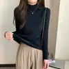 Suéter Básico de Punto Integrado Grueso con Forro Polar de Cuello Medio Alto Estilo Coreano Simple para Mujer Otoño e Invierno 2025 Nuevo