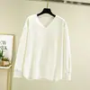 Camiseta térmica de terciopelo fino con cuello en V y manga larga para otoño e invierno para mujer, corte holgado, talla grande, engrosada, adelgazante