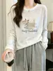 Camiseta Casual de Algodão Bambu com Gola Redonda e Manga Longa para Mulheres, Coleção de Outono, Estilosa e Jovem, Top Camada Base Verde