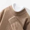 Suéter unissex 100% lã transfronteiriço, gola alta discreta, pulôver liso, suéter base, malha solta casual de negócios para outono e inverno