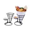 Bar Talheres Suporte para Frango Frito e Batatas Fritas Snack em Forma de Cone Preto Suporte para Molho de Cabeça Única com Copo de Cerâmica para Mesa de Jantar