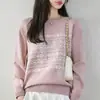 Suéter vintage 100% algodón, nueva camiseta básica de punto jacquard de manga larga para mujer, corte holgado, para otoño e invierno
